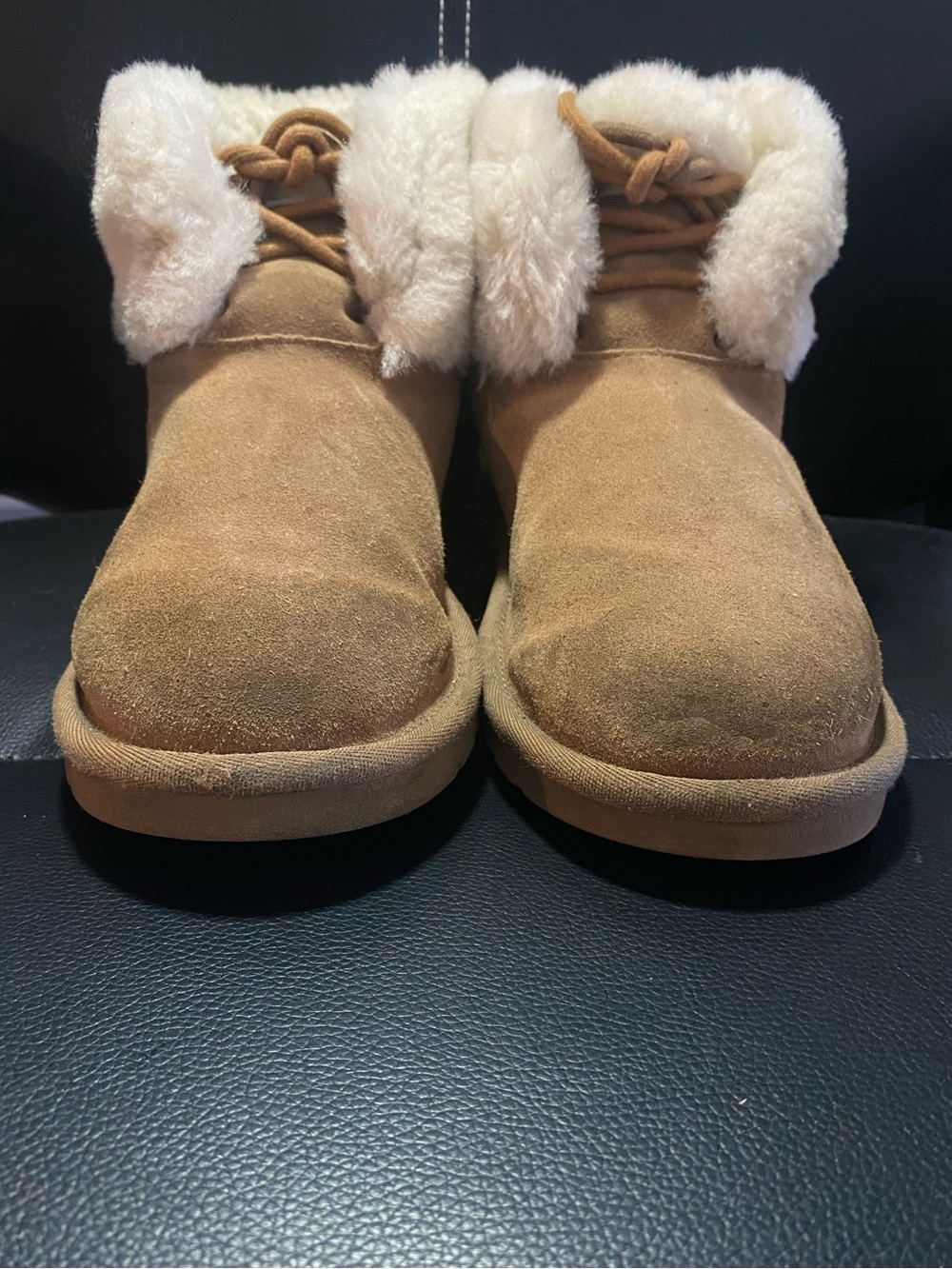 UGG Women's Classic Mini Posy Chestnut Suede Shearling-Lined Ankle Boots Size 6 - Picture 4 of 10
